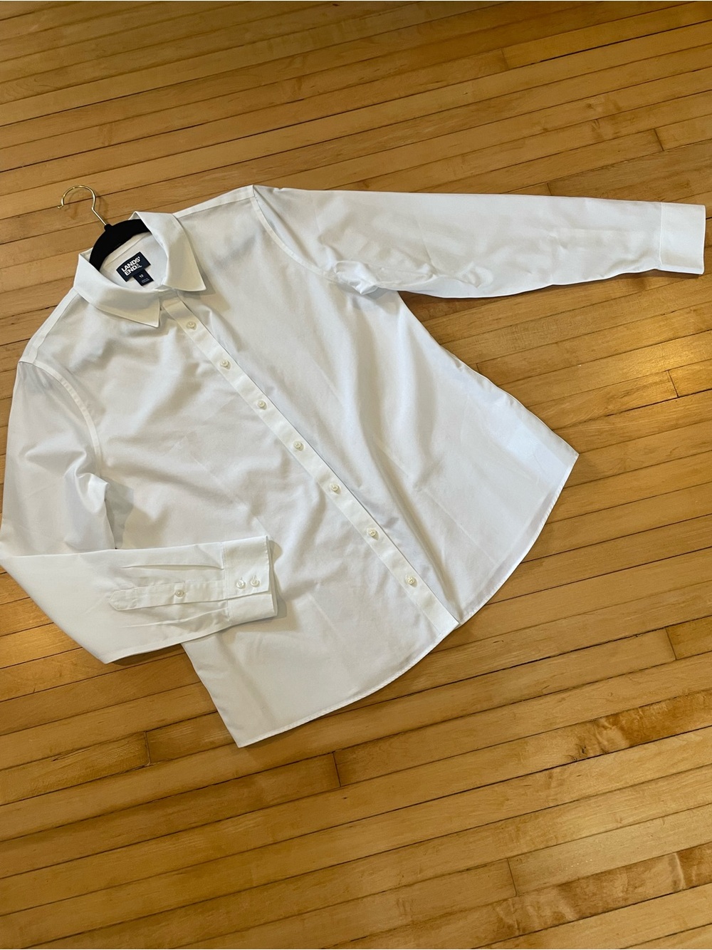 LANDS' END Classic White Button Down Shirt Cotton No Iron Tailored Closet Staple